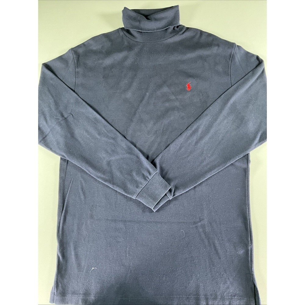 Vintage Polo Ralph Lauren Turtleneck Mens M Navy Blue Long Sleeve Shirt Made USA